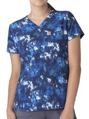 Carhartt Modern Fit Scrub Top,2 in 1,Blue Tie-Dye,Back Vents,S